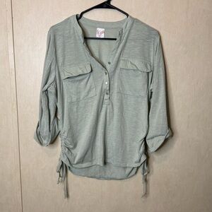 No Boundaries Sage/Mint Button-Down Shirt Pocket 3/4 Sleeve